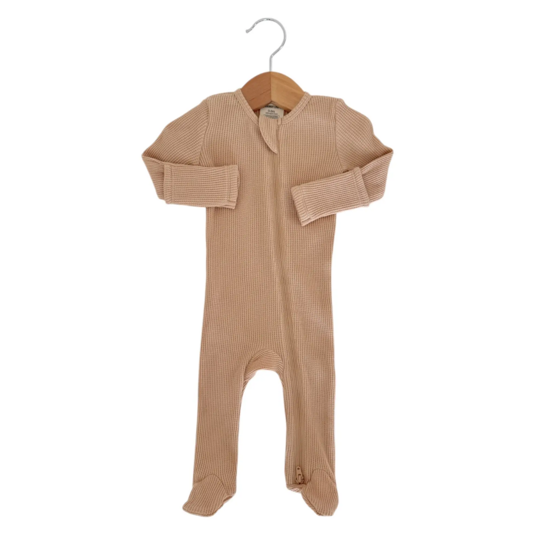 Tan Waffle Romper - Spearmint