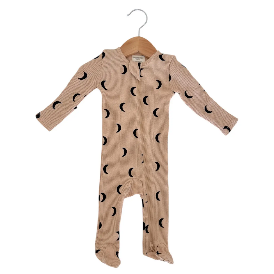 Tan Black Moon Waffle Romper - Spearmint