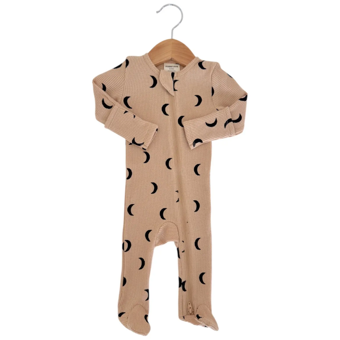 Tan Black Moon Waffle Romper - Spearmint