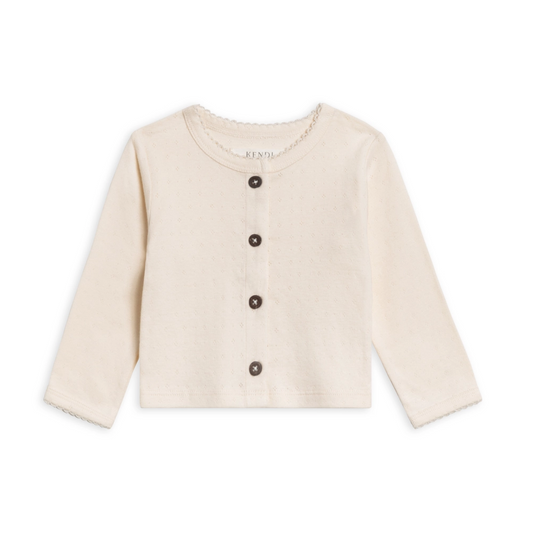 Ivory Clara Pointelle Button Down Cardigan - Kendi by Colored Organics