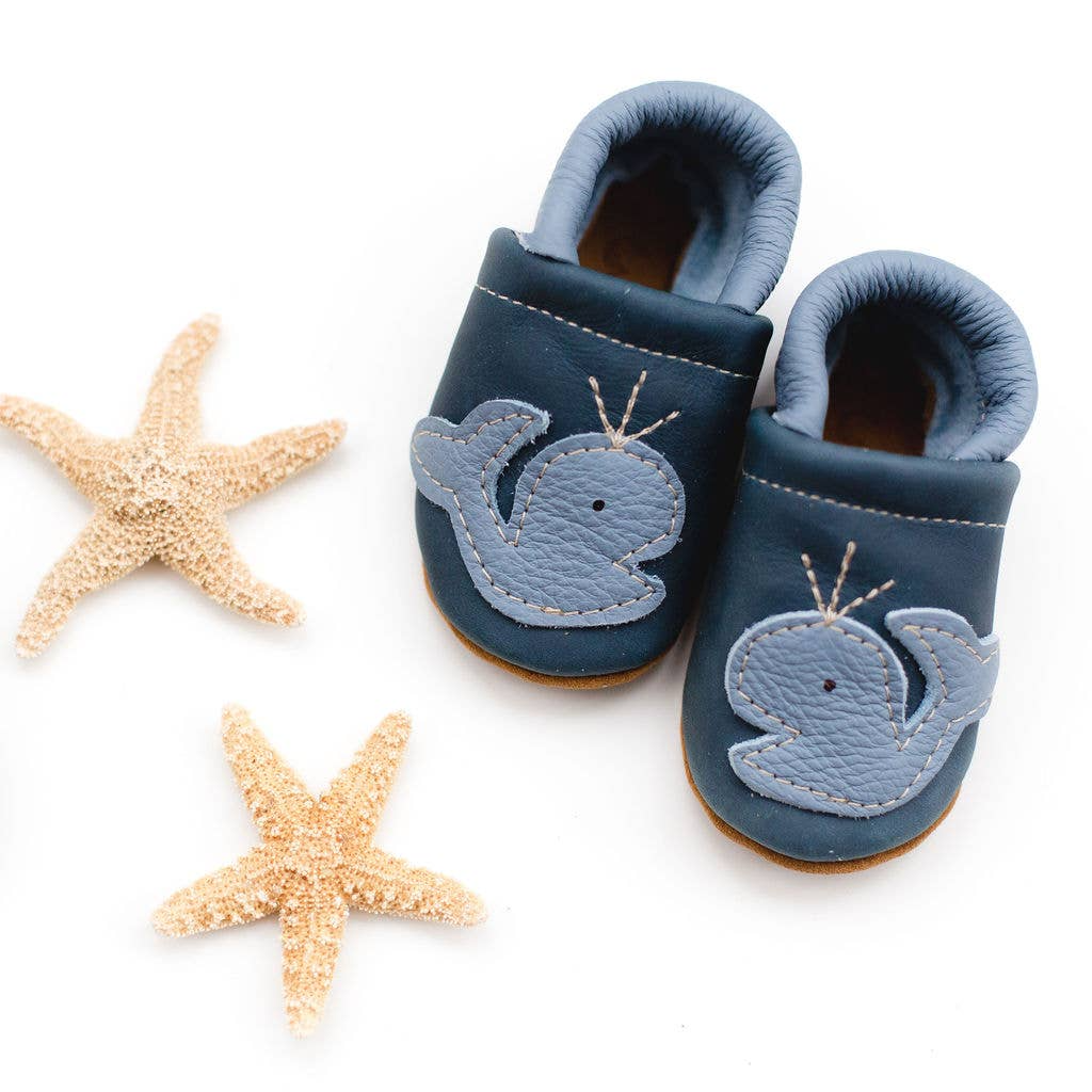 Whale On Navy Leather Shoe - Starry Knight Designs