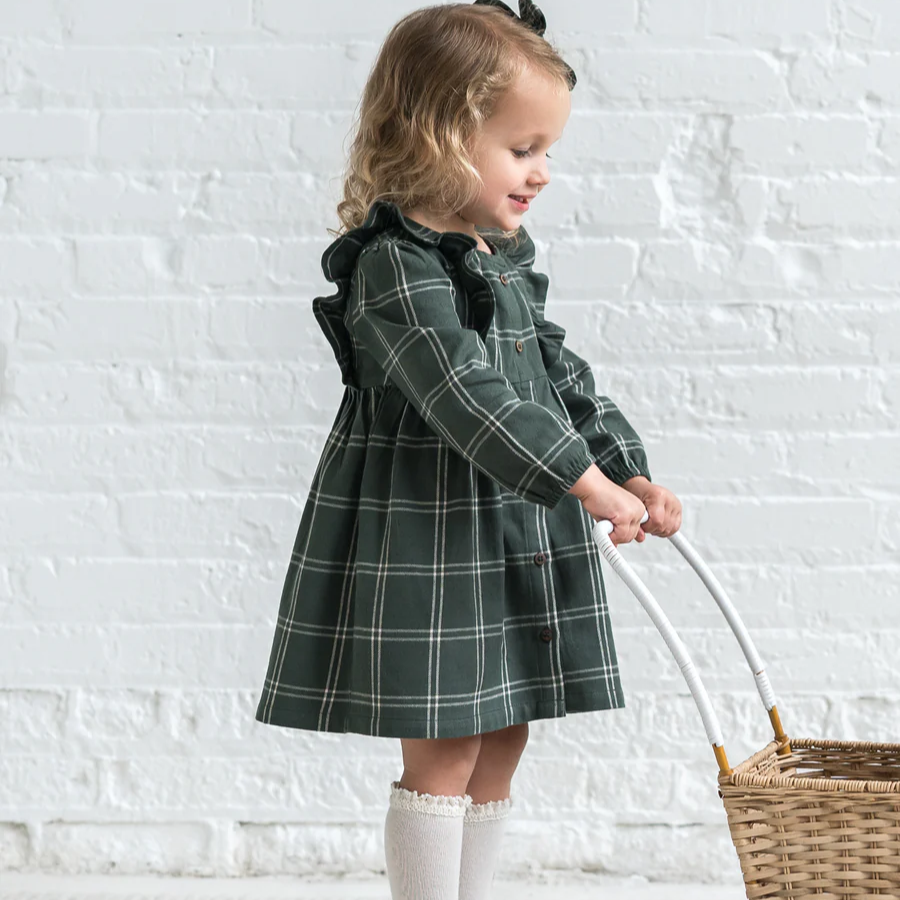 Pine Plaid Rya Flannel Ruffle Dress  - Kendi