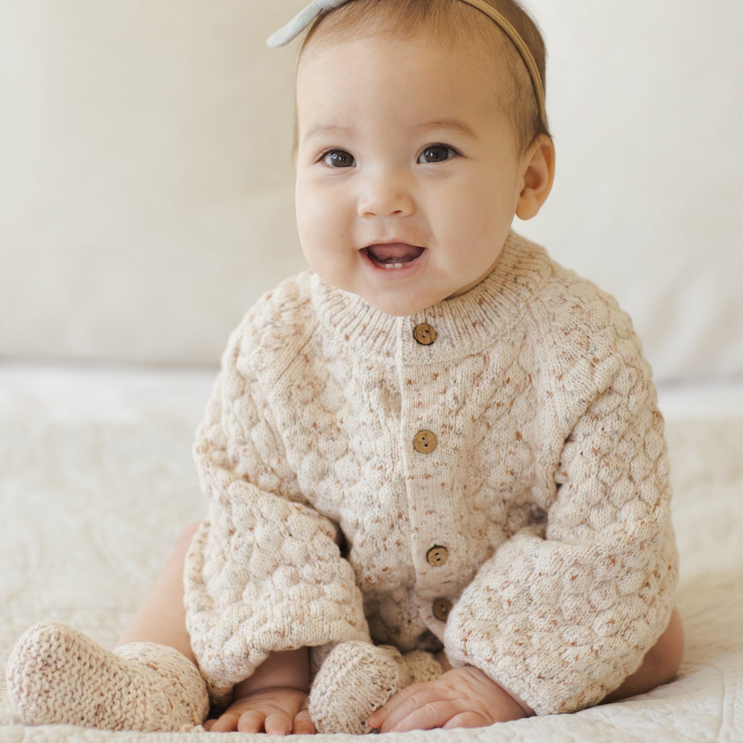 Natural Confetti Bubble Knit Cardigan- Quincy Mae