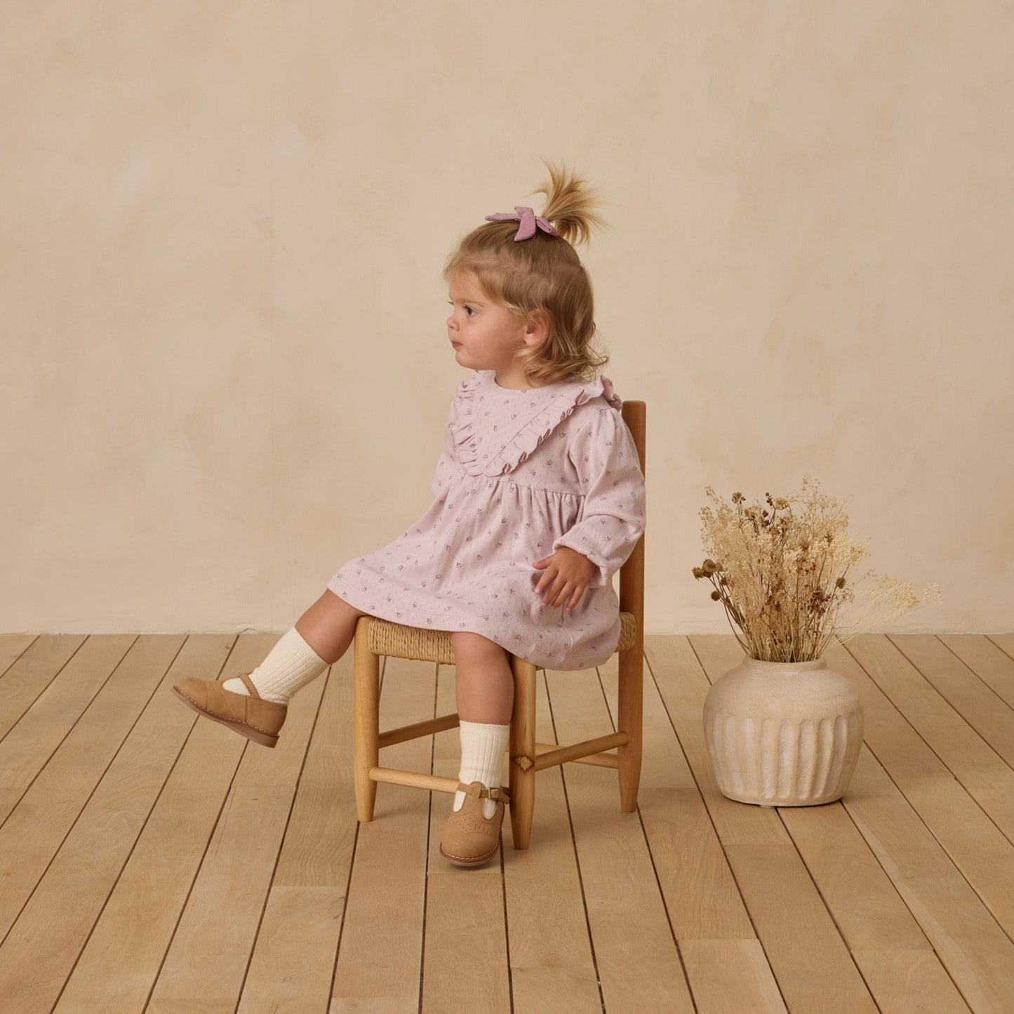 Lilac Ditsy Ruffle V Dress - Quincy Mae