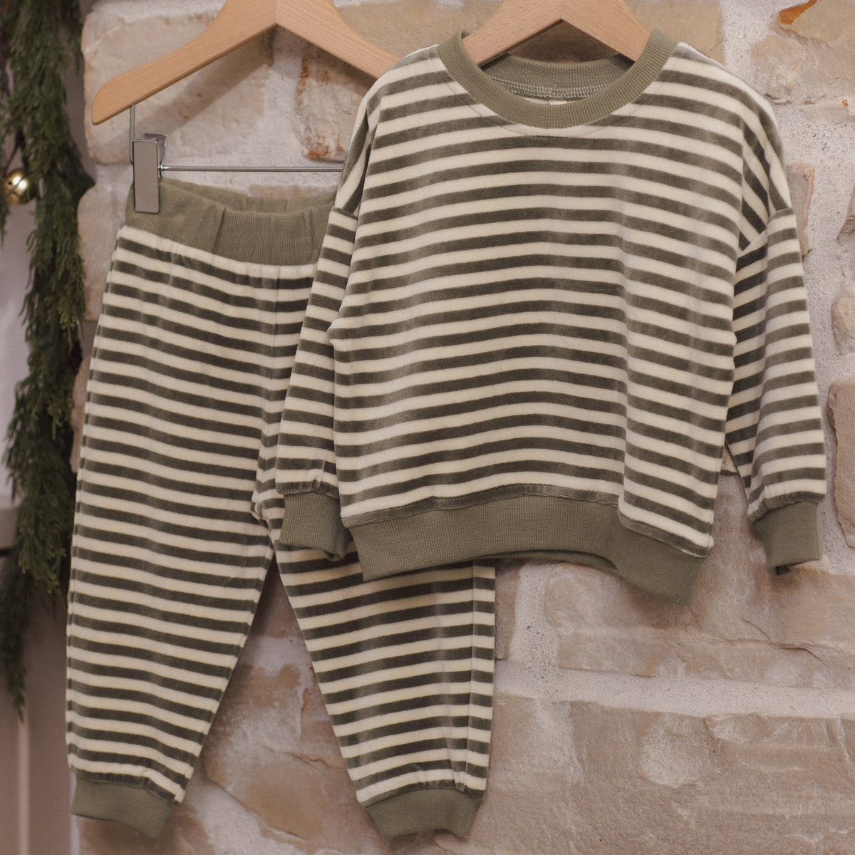 Spruce Stripe Velour Sweatshirt - Quincy Mae