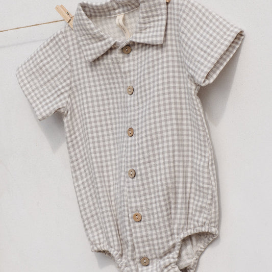 Sage Gingham Matteo Romper - Quincy Mae