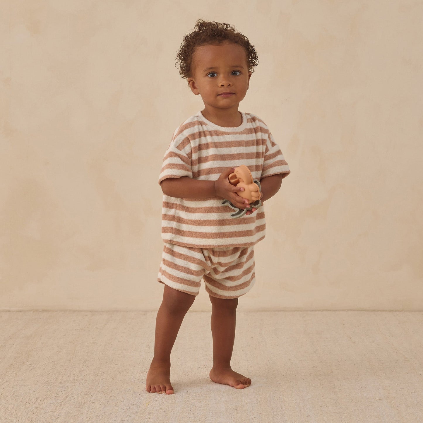 Latte Stripe Terry Tee + Shorts - Quincy Mae