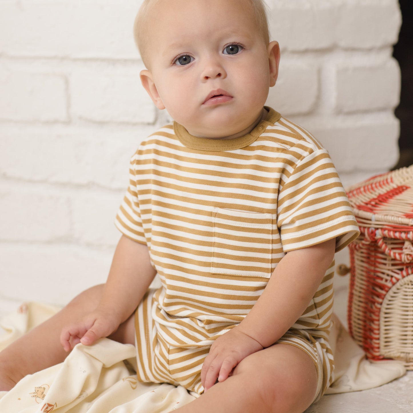 Honey Stripe Pocket Tee + Short Set - Quincy Mae