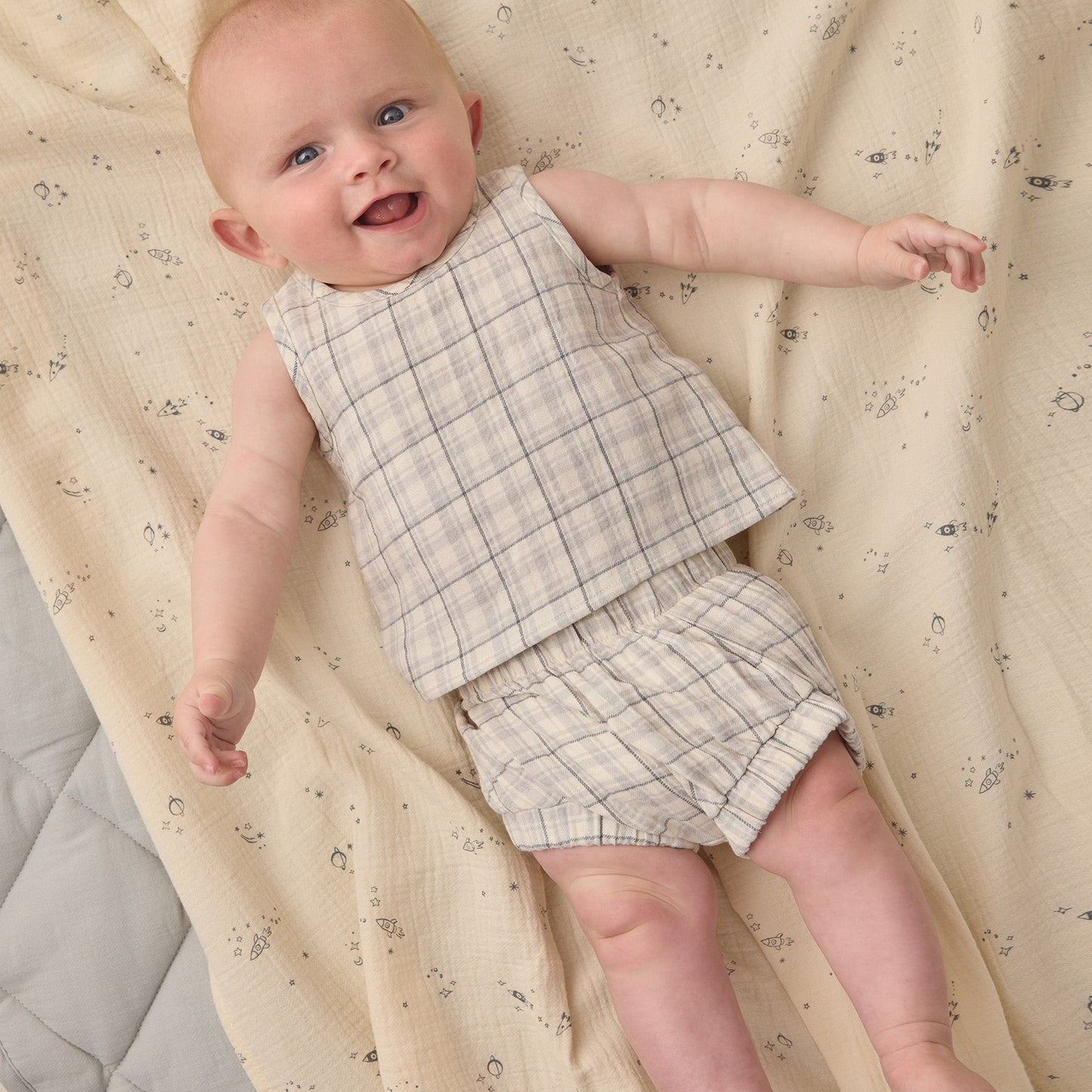 Blue Plaid Woven Tank + Short Set - Quincy Mae