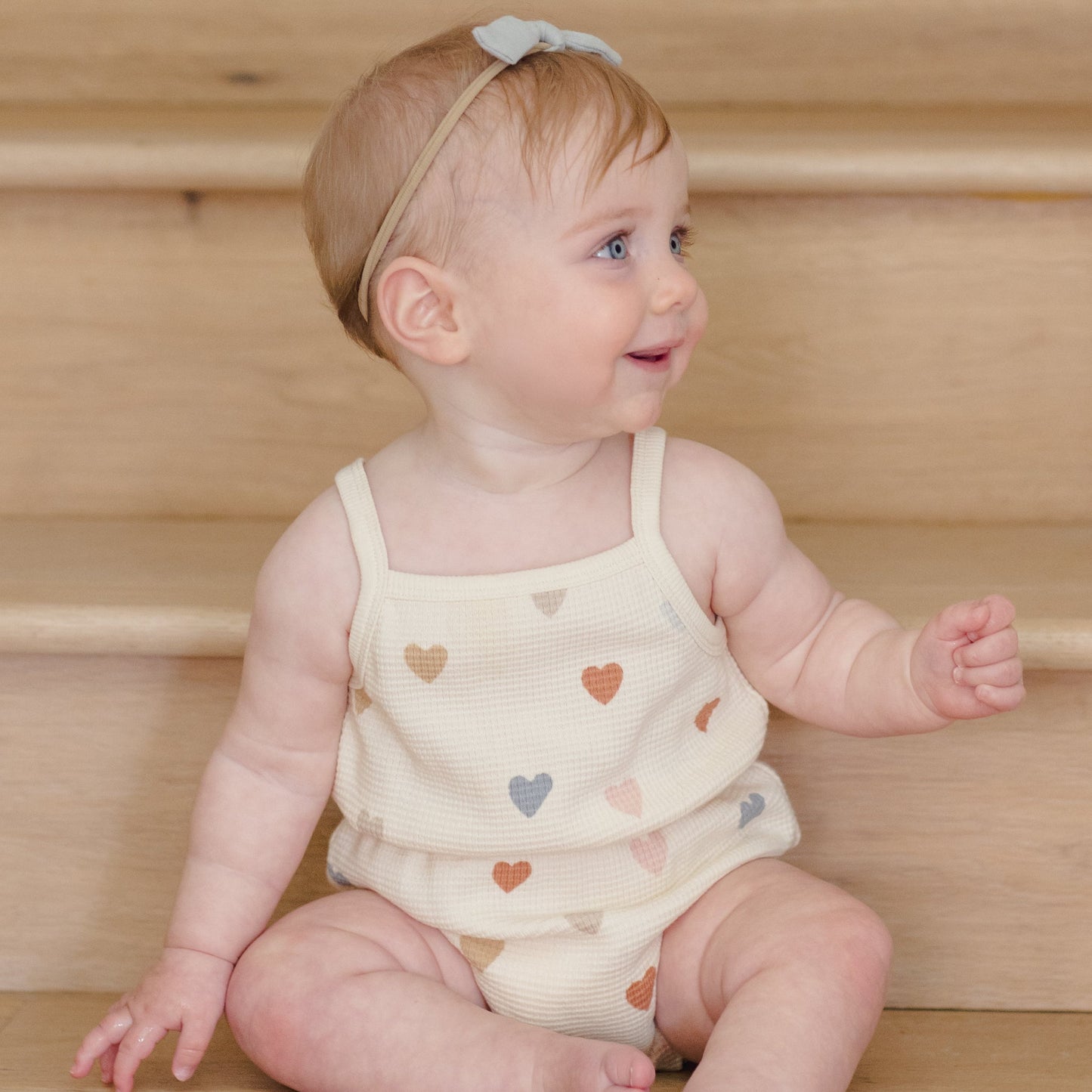 Confetti Hearts Waffle Cinch Romper - Quincy Mae