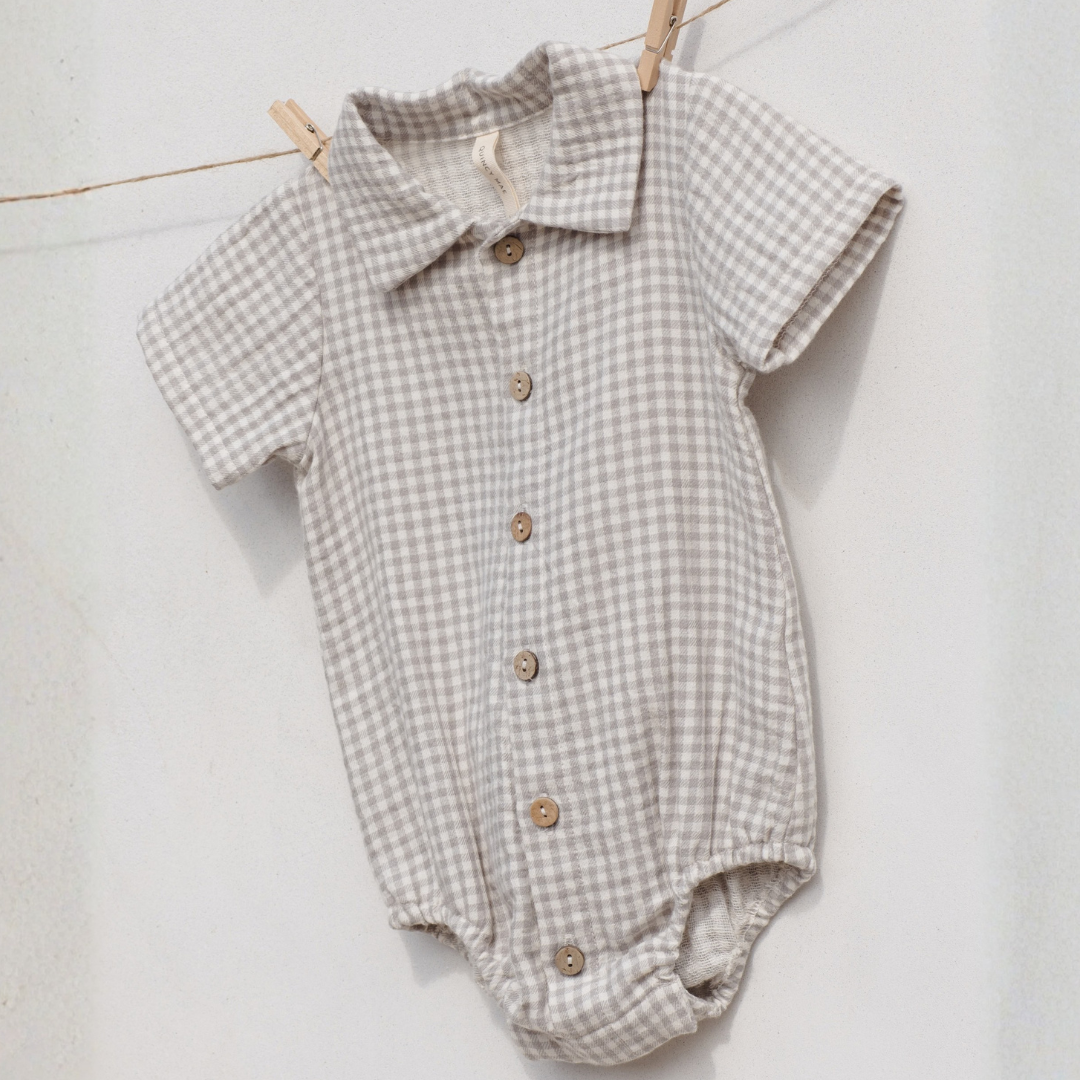 Sage Gingham Matteo Romper - Quincy Mae