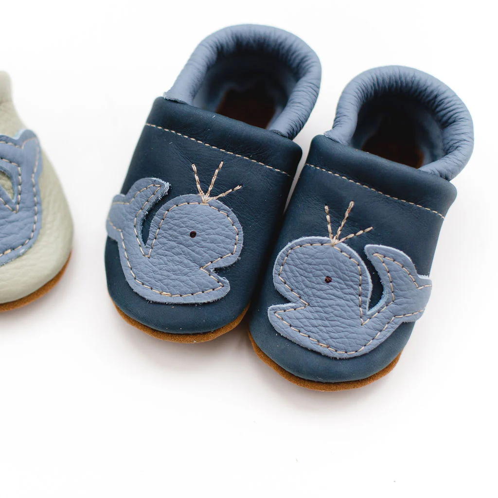 Whale On Navy Leather Shoe - Starry Knight Designs
