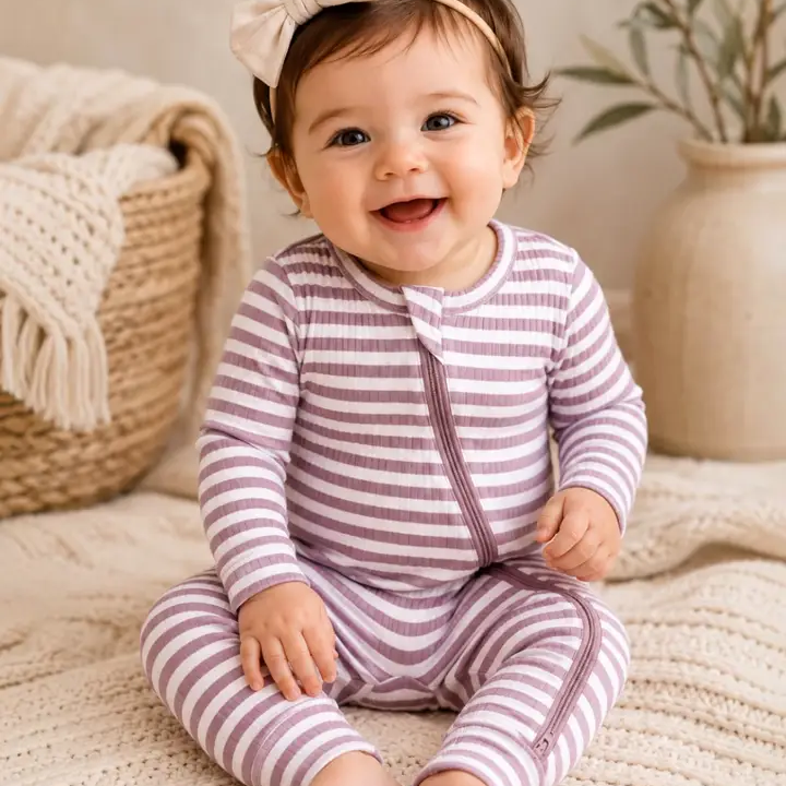 Violet Stripe Ribbed Romper - SIIX Collection