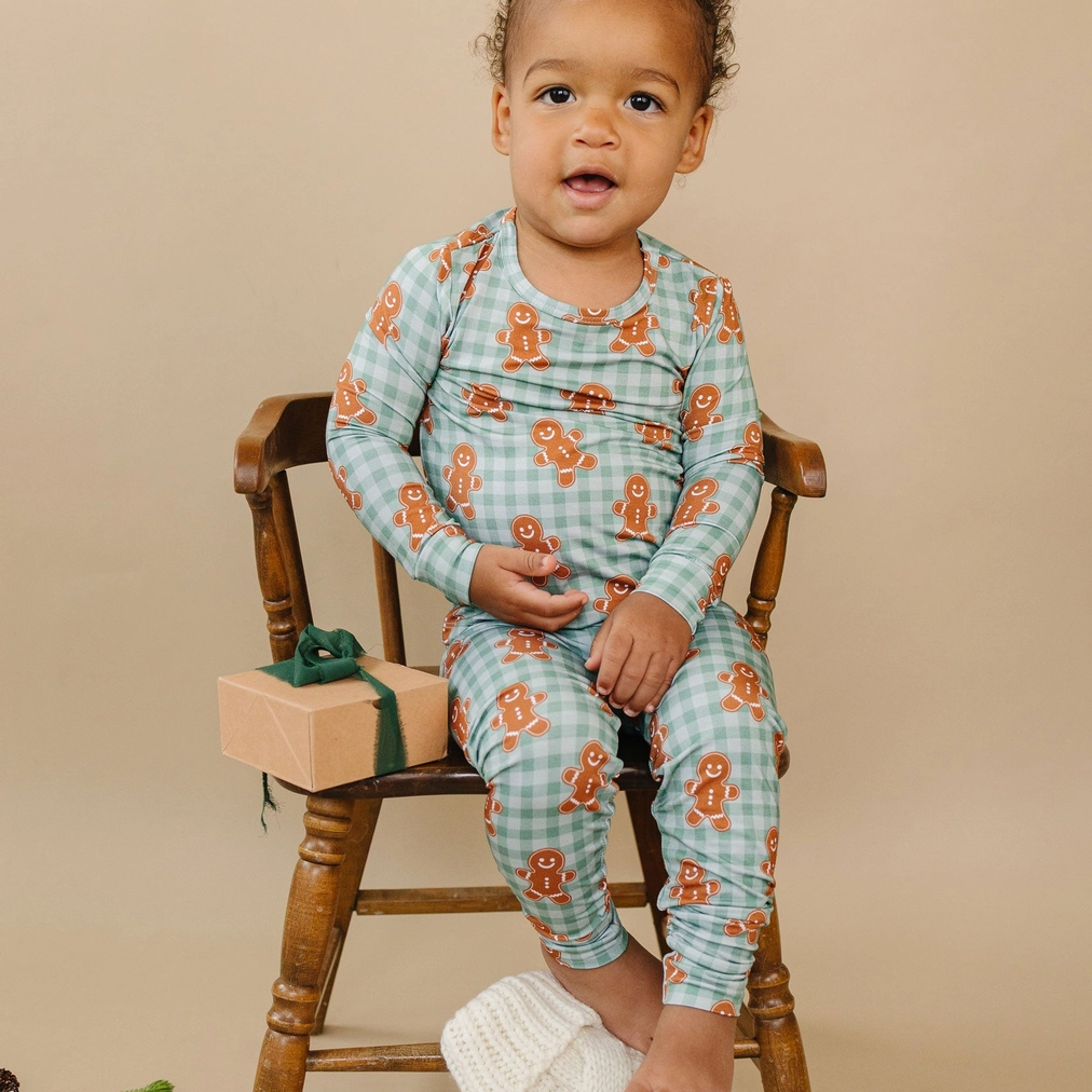 Gingerbread Gingham Two Piece - Lucky Panda Kids