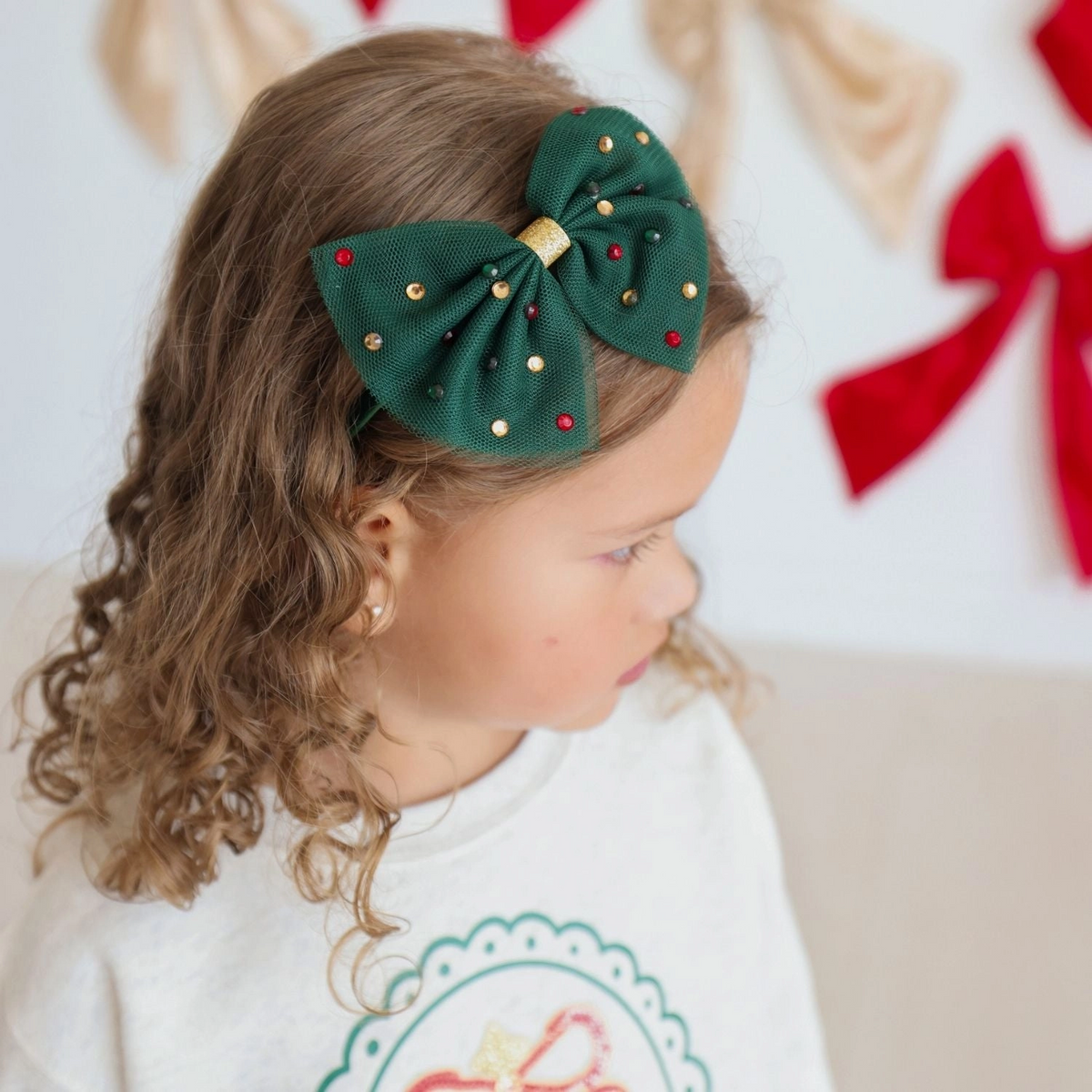 Emerald Rhinestone Christmas Tulle Headband - Sweet Wink