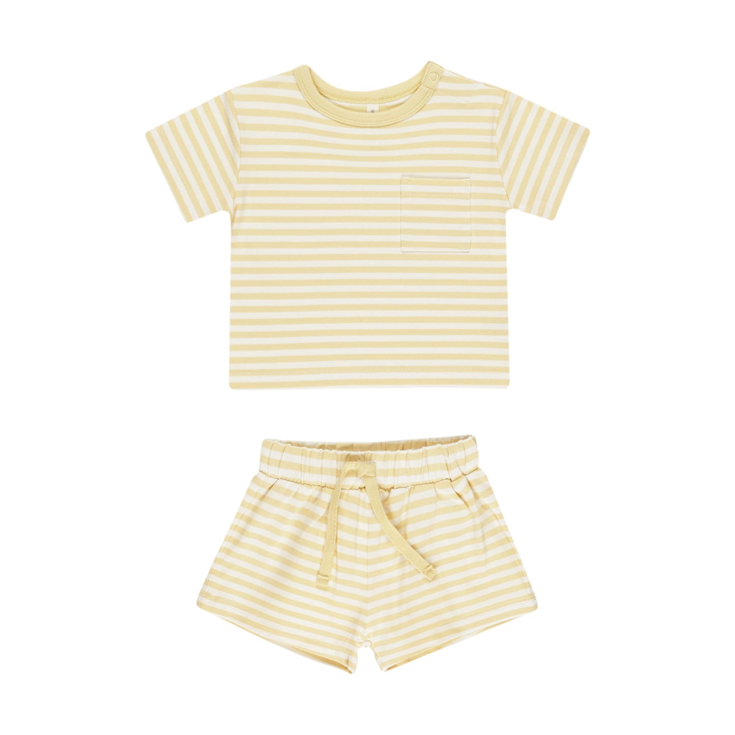 Yellow Stripe Pocket Tee + Short Set - Quincy Mae