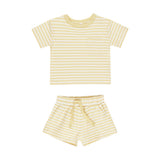 Yellow Stripe Pocket Tee + Short Set - Quincy Mae