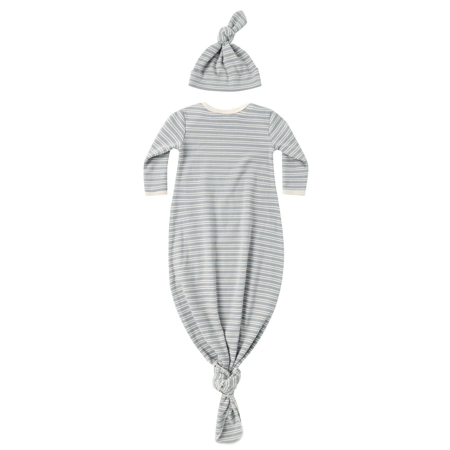 Steel Blue Micro Stripe Knotted Gown + Hat Set - Quincy Mae