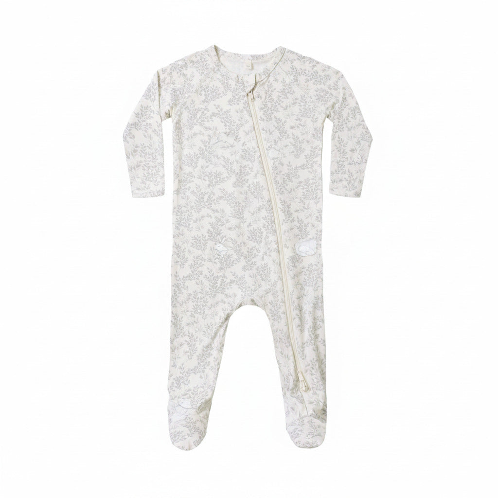 Cloud Floral Bamboo Zip Footie - Quincy Mae
