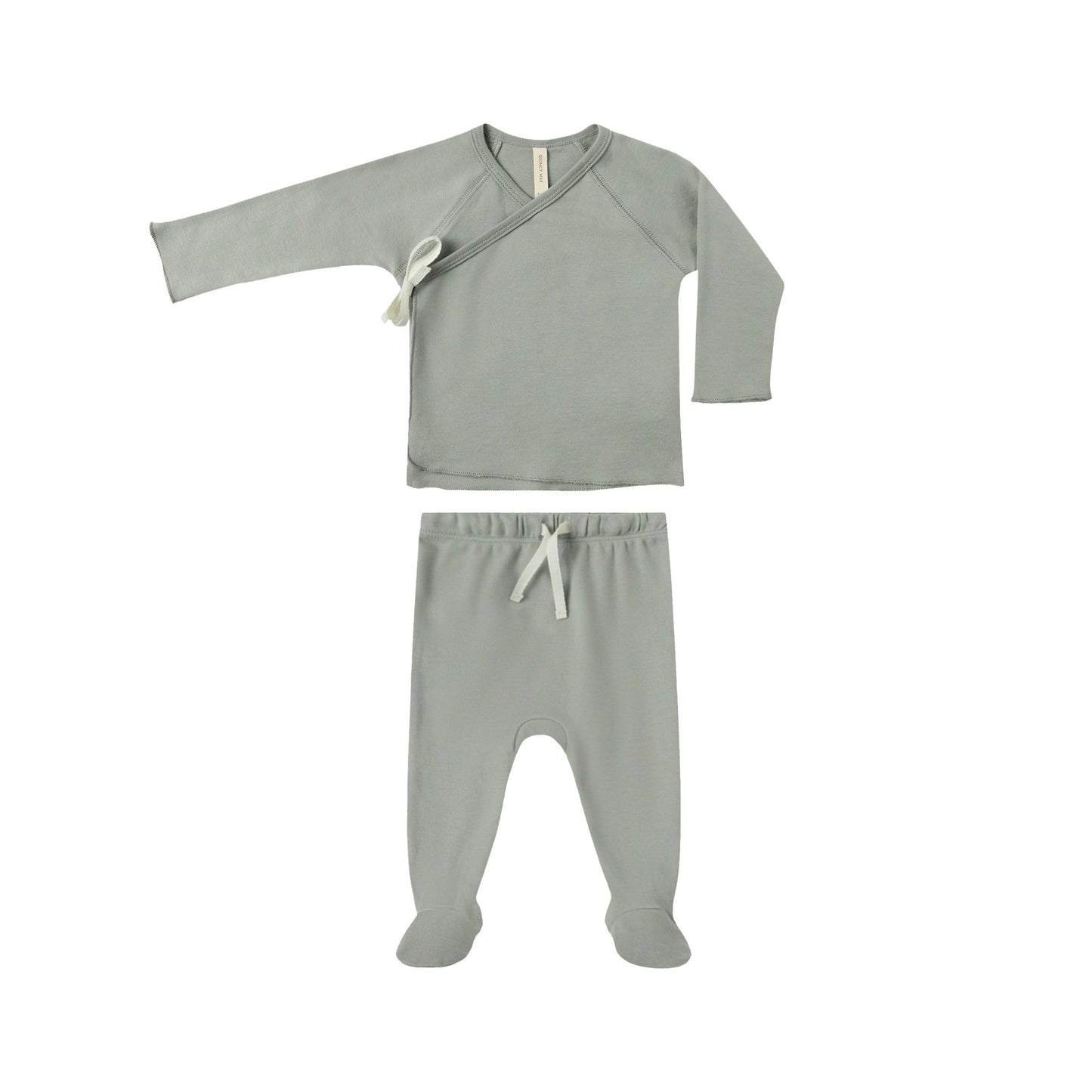 Fern green baby outfit with long-sleeve top and pants on a white background