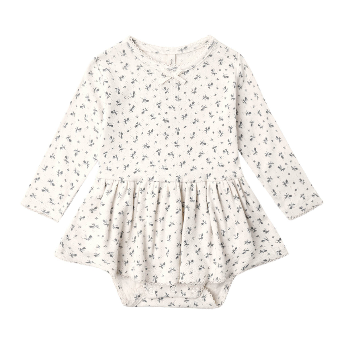 Blue Ditsy Pointelle Skirted Bodysuit - Quincy Mae