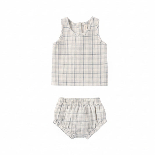 Blue Plaid Woven Tank + Short Set - Quincy Mae