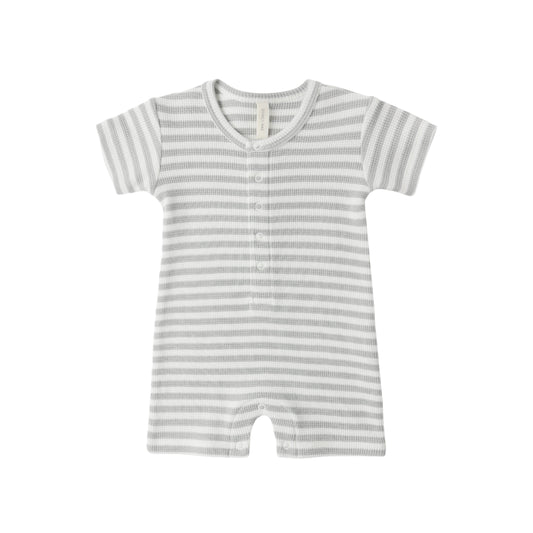 Sage Stripe Waffle Romper - Quincy Mae