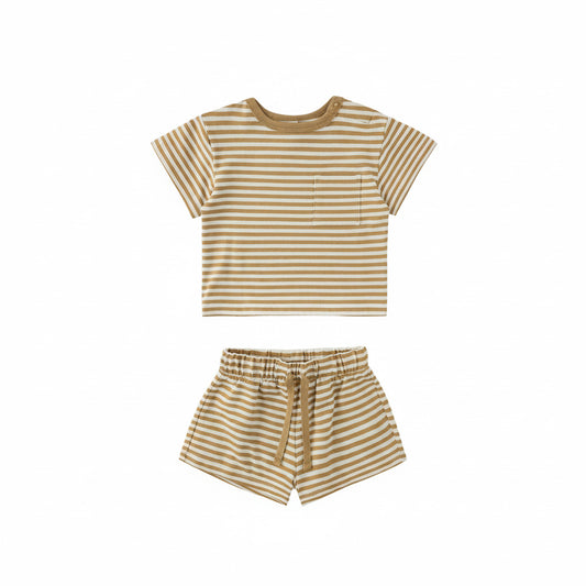 Honey Stripe Pocket Tee + Short Set - Quincy Mae
