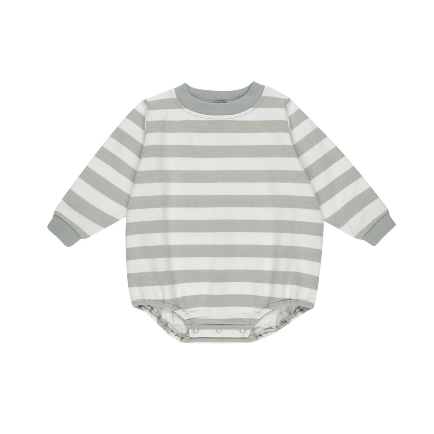 Sage Stripe Crewneck Bubble Romper - Quincy Mae