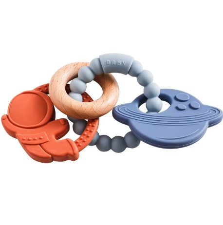 Elias Rattle Teal Teether - Three Hearts