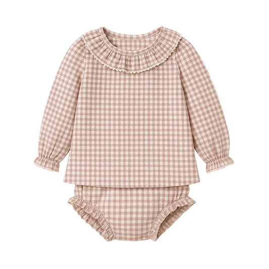 Mauve Gingham Dorothy Poplin Ruffle Set - Kendi