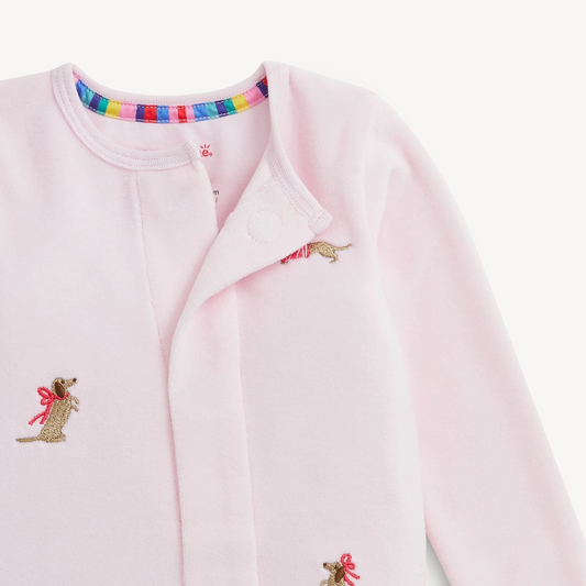 Pink Embriodered Dogs Velour Footie - Magnetic Me