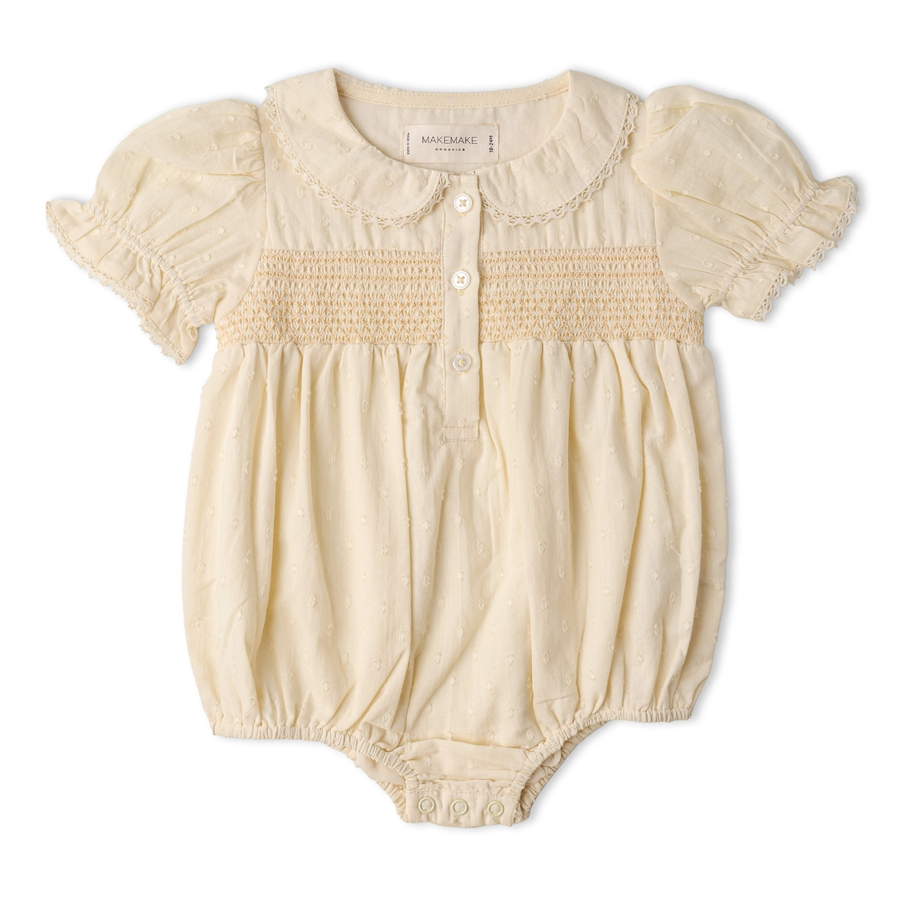 Butter Yellow Smocked Button Romper - Makemake Organics