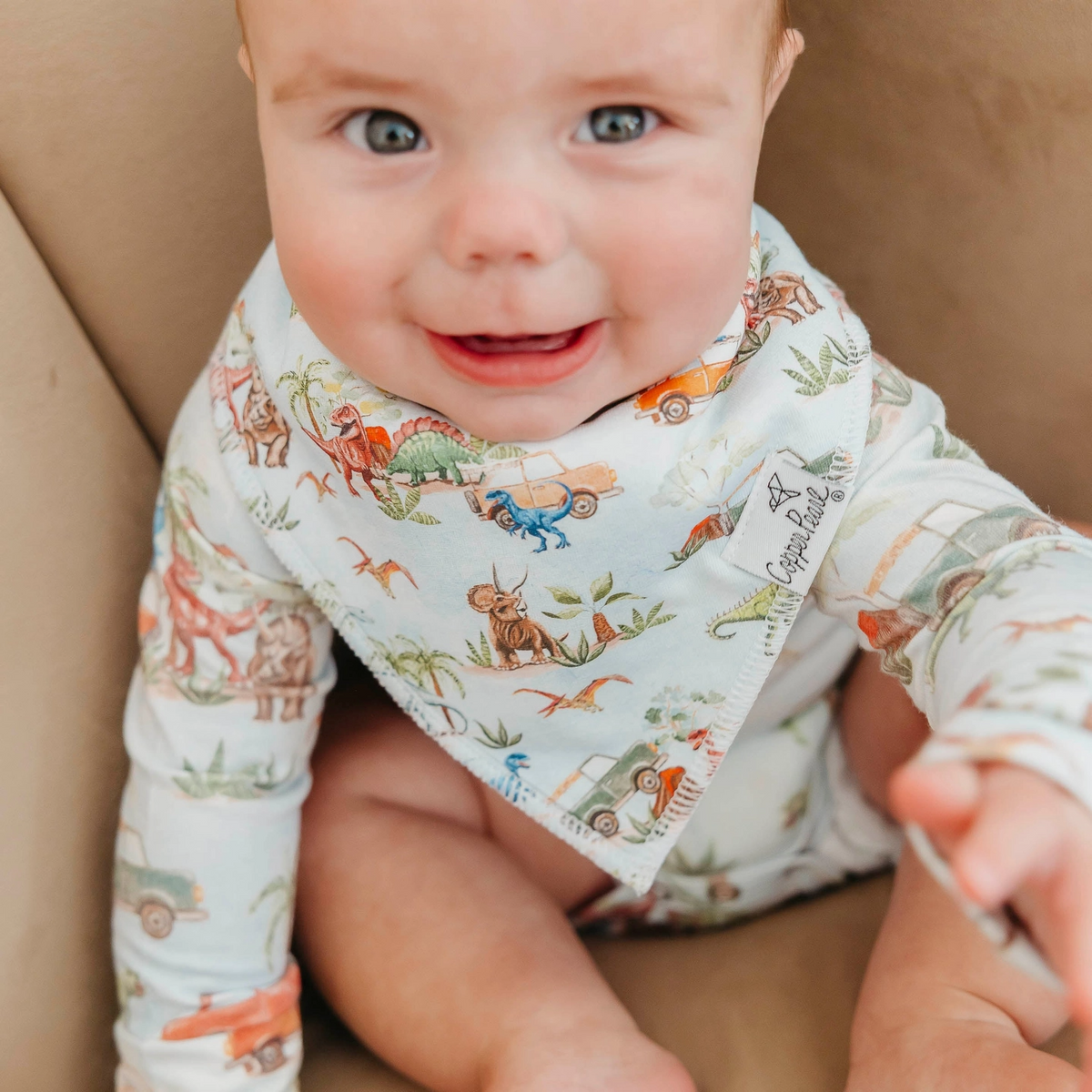 Dino Explorer Bandana Bibs - Copper Pearl
