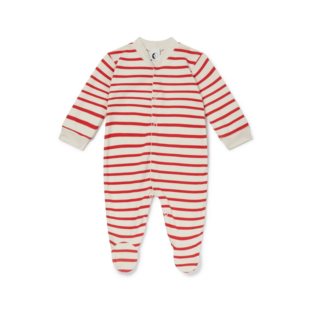 Red & Oatmeal Breton Baby Sleepsuit - Sleepy Doe