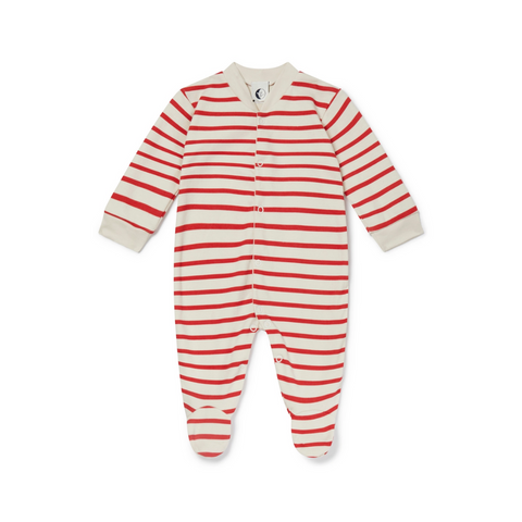 Red & Oatmeal Breton Baby Sleepsuit - Sleepy Doe