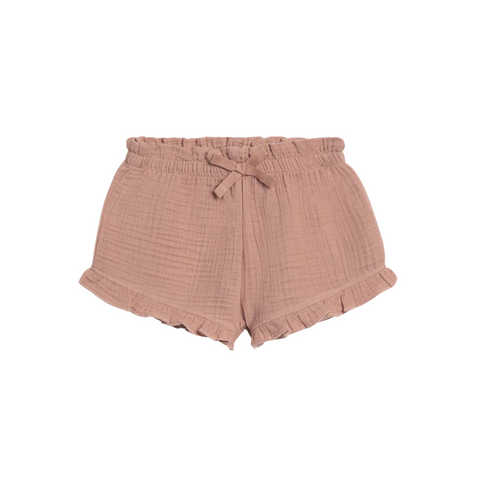 Dusty Mauve Luz Muslin Ruffle Shorts - Colored Organics
