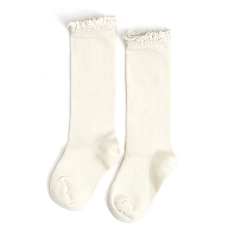 Ivory Lace Top Knee High Socks - Little Stocking Co.