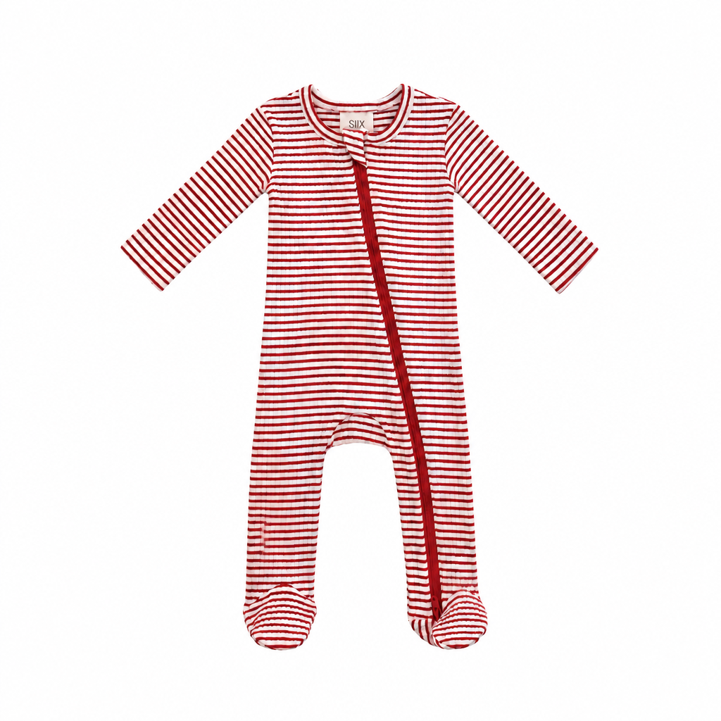 Red Stripe Zip Footie - SIIX Collection
