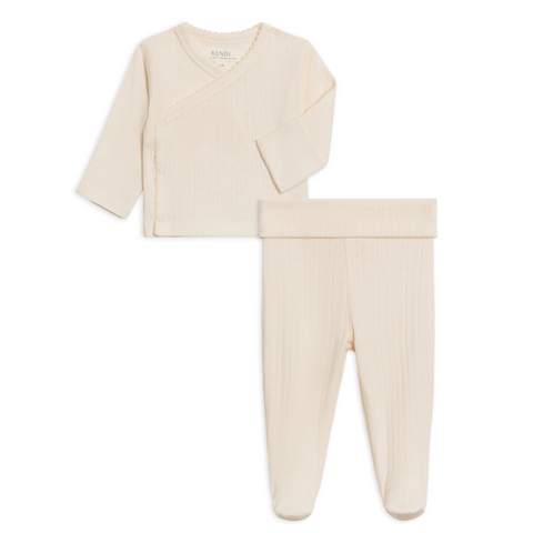 Ivory Lacey Pointelle Kimono Top & Pant Set - Kendi by Colored Organics