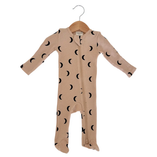 Tan Black Moon Waffle Romper - Spearmint