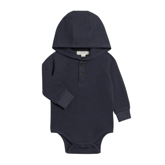 Navy Cole Waffle Hoodie Bodysuit - Kendi