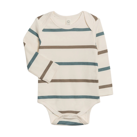 Teal + Taupe Max Stripe River Bodysuit - Colored Organics