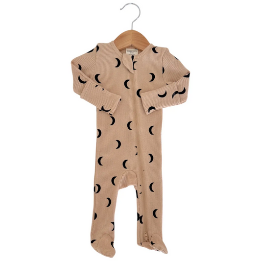Tan Black Moon Waffle Romper - Spearmint