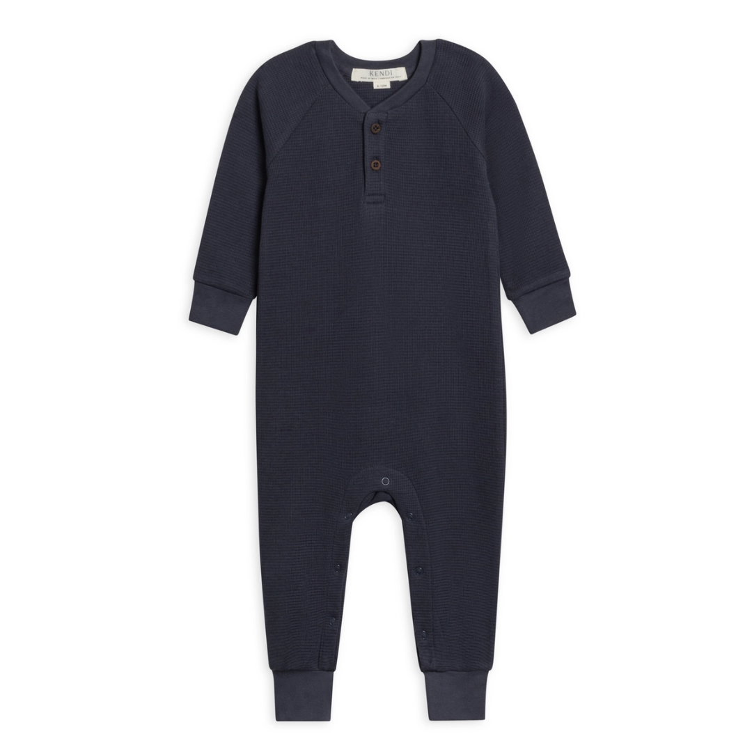 Navy Crosby Waffle Henley Romper - Kendi