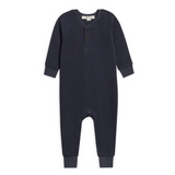Navy Crosby Waffle Henley Romper - Kendi