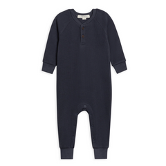 Navy Crosby Waffle Knit Henley Romper - Colored Organics