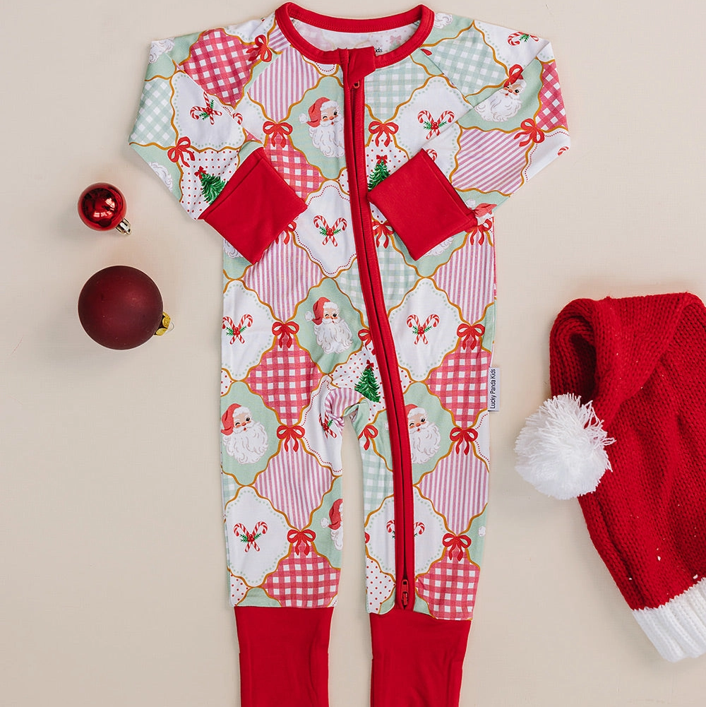 Santa Patchwork Romper - Lucky Panda Kids
