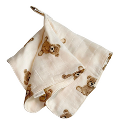 Teddy Bear Bamboo Muslin Pacifier Blanket - Ali + Oli