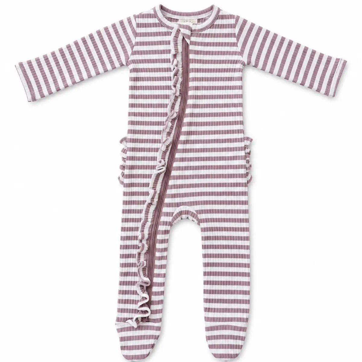 Violet Stripe Ribbed Frill Footie - SIIX Collection